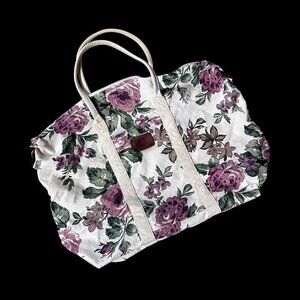 Vintage Duffel Bag 90s Floral Canvas Pink Rose Flowers Romantic Cottage Travel